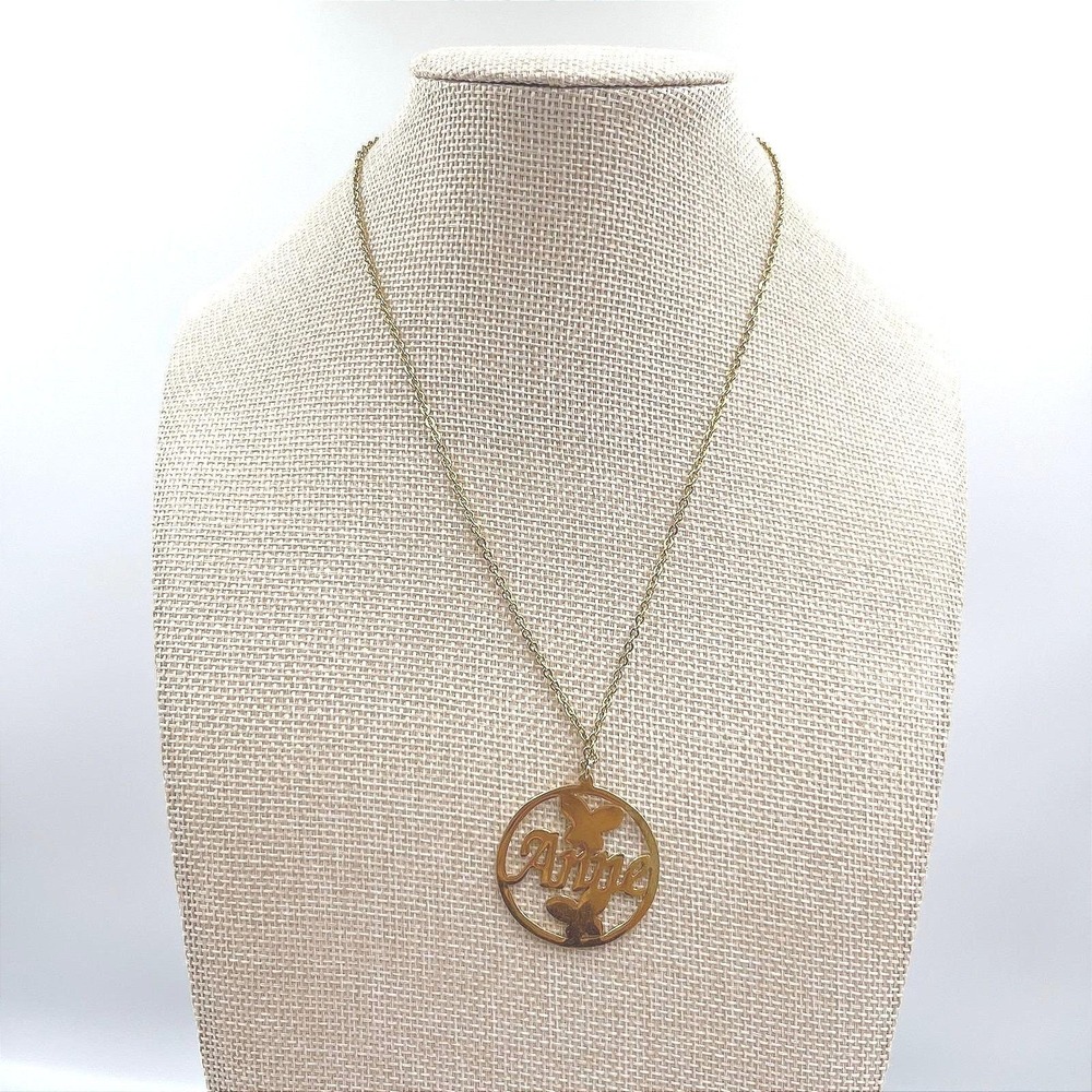 VTG Personalized Gold Anne Name Necklace Butterfly Circle Pendant Custom Jewelry